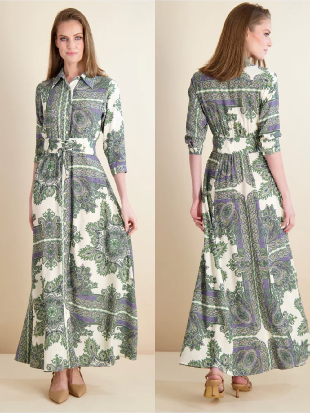 Pashmina Women’s Laced Elastic Waist Paisley Print Maxi Dress Sz Small NWT